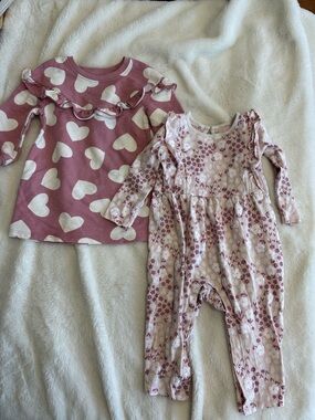 Okie dokie 12 month baby girl lot long sleeve dress and romper pink